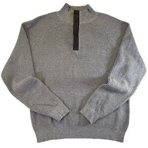 Kenneth‎ Cole Gray Waffle-Knit Quarter-Zip Sweater